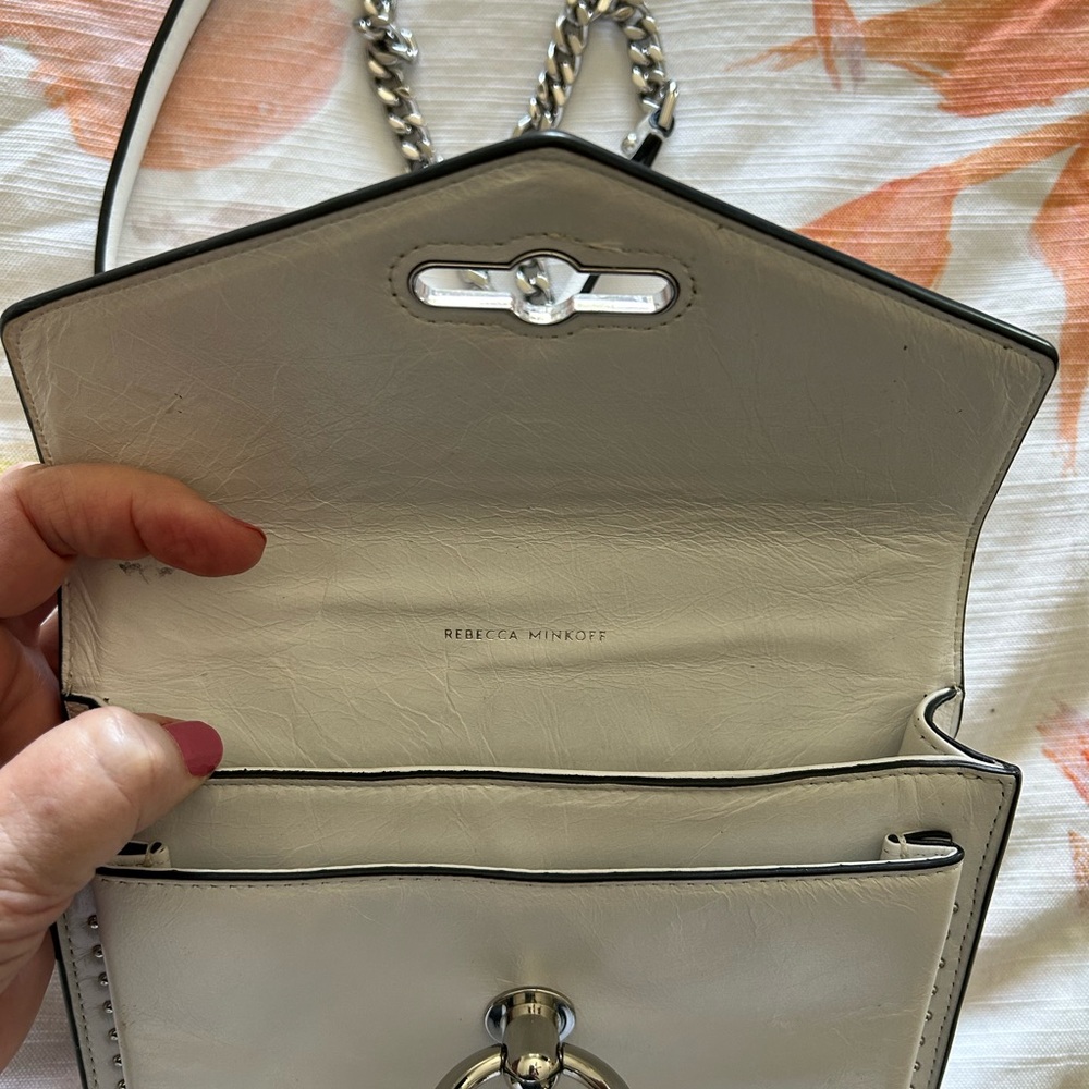 White leather Rebecca Minkoff Studded Ring-Accent Crossbody Bag - Picture 8 of 11